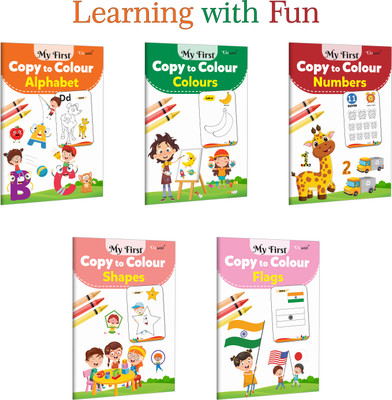 My First Copy To Colour - Alphabet, Colours, Numbers, Shapes And Flag :- Early Learning Preschool Book, Educational Tracing Fun, Kids Creative Colouring | Pack Of 5 Books(Paperback, GOWOO)