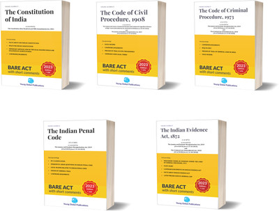 Mega Combo Of 5 Bare Acts : The Constitution Of India, The Indian Penal Code, The Code Of Criminal Procedure 1973, The Code Of Civil Procedure 1908, The Indian Evidence Act 1872 With State Amendments And Short Comments (2023 Edition)(Paperback, YGP)