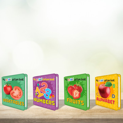 Set Of 4 MY PADDED PICTURE BOOK Alphabet, Numbers, Fruits And Vegetables|Four Fab Fun Books Combo(Hardcover, Sawan)