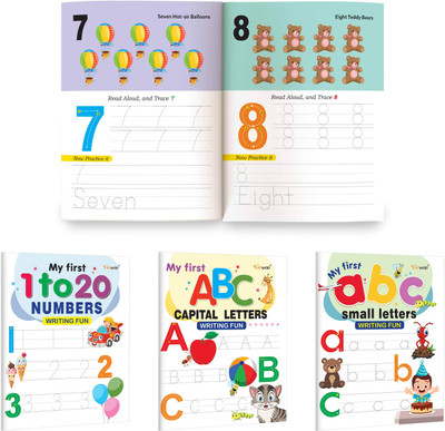My First Capital Letters ABC, Small Letters Abc And Numbers 1-20 Writing Fun : Kids Learn To Write Books, Writing And Learning Books For Toddlers | Set Of 3 Writing Books(Paperback, GOWOO)