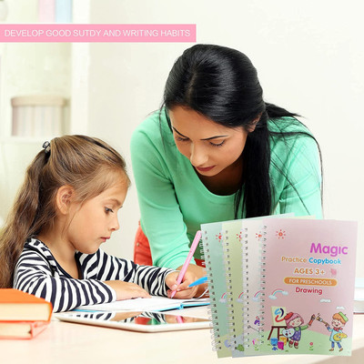 Practice Copybook, Number Tracing Book For Preschoolers With Pen, Magic Calligraphy Books For Kids (4 BOOK + 1 Pen + 10 REFILL)(Hardcover : Spiral, Lunavisor)