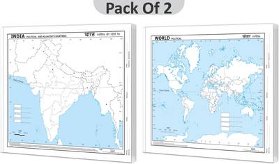 SMALL - 100 INDIA POLITICAL OUTLINE MAP FOR SCHOOL And SMALL - 100 WORLD POLITICAL OUTLINE MAP FOR SCHOOL I Combo Of 2 Maps I Best For School Students