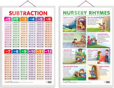 Gift Pack Of 2 SUBTRACTION And NURSERY RHYMES Charts | Wall Posters For Room Decor High Quality Paper Print With Hard Lamination (20 Inch X 30 Inch, Rolled)(Hardcover, Sahil)