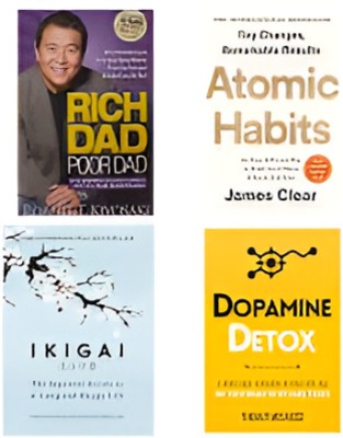 Combo Of 4 Books Rich Dad Poor Dad & Atomic Habit & Ikigai & Dopamine Detox Bestselling(Paperback, Robert T. Kiyosaki, James Clear)