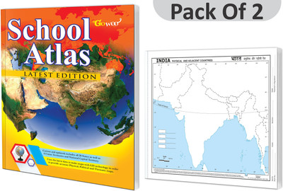 SCHOOL ATLAS LATEST EDITION (ENGLISH) - ART PAPER And SMALL - 100 INDIA PHYSICAL OUTLINE MAP FOR SCHOOL I Combo Pack Of 2 Charts I Learn Geography And Map Skills(Paperback, GOWOO)