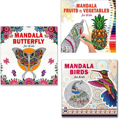 Beautiful Butterfly + Healthy Fruits & Vegetables + Amazing 30 Creative Birds Mandala Art Designs Colouring Books | Butterfly Art | Healthy Foods | Birds Patterns | Mandala Designs | Fun For Kids | Creative Art (Set Of 3 Books)(Paperback, Namaskar Kids)