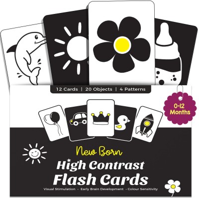 New Born High Contrast Flash Card | Includes 12 Cards With 20 Objects And 4 Pattern(Paperback, Target Publications)