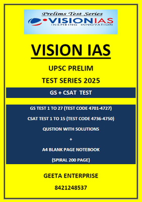 Vision IAS Prelims Test Series 2025 |Gs Test 1 To 27 |Csat Test 1to15 |With Solutions | English Medium 2025 Photocopy | A4 200 Page Spiral Notebook Unrooled |For UPSC Civil Services(Staple Bound, Vision Ias)