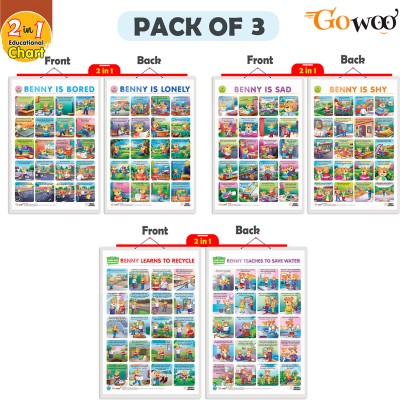 Gift Pack Of 3 Charts |2 IN 1 BENNY IS BORED AND BENNY IS LONELY, 2 IN 1 BENNY IS SAD AND BENNY IS SHY And 2 IN 1 BENNY LEARNS TO RECYCLE AND BENNY TEACHES TO SAVE WATER - Wall Posters For Room Decor High Quality Paper Print With Hard Lamination (20 Inch X 30 Inch, Rolled)(Hardcover, Sahil)
