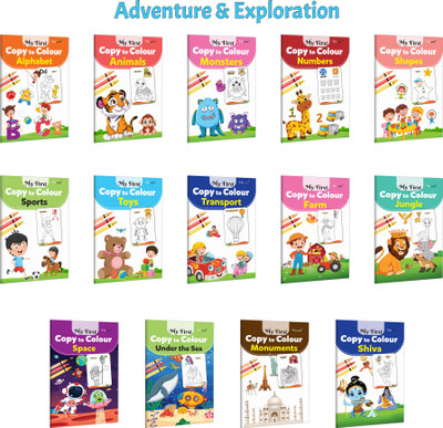 My First Copy To Colour - Alphabet, Animals, Monster, Numbers And More :- Preschool Creative Workbook, Kids Early Learning, Fun Activity Colouring | Combo Of 14 Books(Paperback, GOWOO)