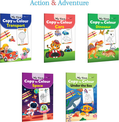My First Copy To Colour - Transport, Cars, Dinosaur, Space And Under The Sea :- Adventure Colouring Set, Preschool Creative Activity, Learning With Fun | Pack Of 5 Books(Paperback, GOWOO)