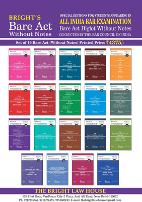 Combo Of All India Bar Examination (Aibe) Bare Acts Without Notes, Total Set Of 19 Bare Acts. [as Per Latest Guidelines Of Bar Council Of India]. (Diglot) [english / Hindi] [bare Act](Paperback, Others, BRIGHT BARE ACTS)