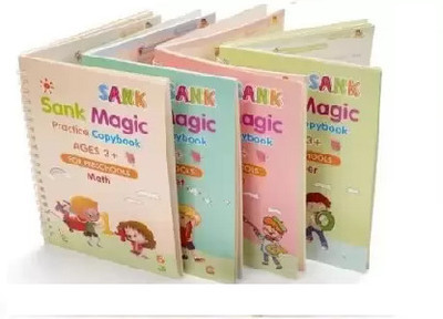 SANK MAGIC BOOK Practice Copybook, (4 BOOK + 1 Pen + 10 REFILL) Number Tracing Book For Preschoolers With Pen, Magic Books For Kids Reusable Writing Tool (4 BOOK + 10 REFILL+ 1 PEN)(Hardcover, CHINA)