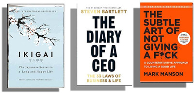 AnushkaBooks Combo:- Must Read Of 3 Books Ikigai: The Japanese Secret & The Diary Of A CEO & The Subtle Art Of Not Giving F**(Paperback, Francesc Miralles, Steven Bartlett)