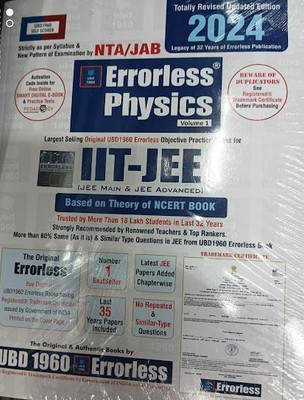 NTA/JAB Errorless Physics Vol-1 IIT-JEE (Jee Main & Jee Advanced) Based On Theory Of NCERT Book 2024(Paperback, Errorless)