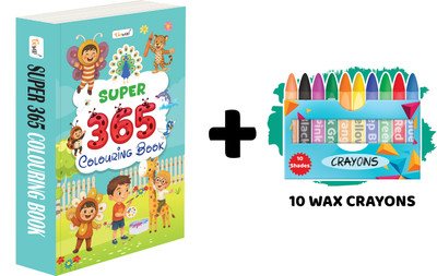 SUPER - 365 Colouring Book And 10 Wax Crayons :- Kids Drawing Book, All-In-One Colouring Book, Kids Engagement Book, Educational Colouring Book, Art Skills Development Book(Paperback, GOWOO)