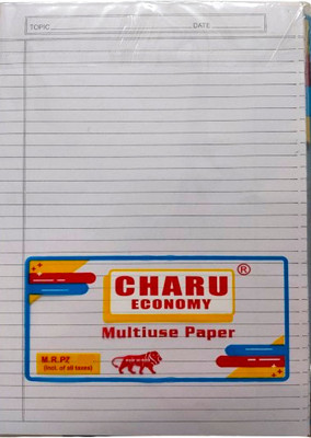 Charu Economy A4 Ruled White Sheets - Lined Paper For Writing & Notes (20 Sheets)(Loose, Charu)