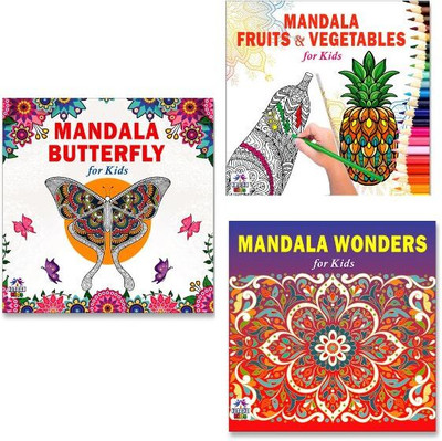 Beautiful Butterfly + Healthy Fruits & Vegetables + Unique Wonders Mandala Art Designs Colouring Books | Butterfly Art | Healthy Foods | Wonderous Designs | Mandala Creations | Fun Illustrations | Kids Art (Set Of 3 Books)(Paperback, Namaskar Kids)