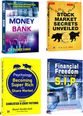 Money In The Bank + Psychology Of Becoming Super Rich With Share + Stock Market Secrets Unveiled + Financial Freedom Thru Miracle Of S.I.P. | From Mastering Banknifty Options To Building Long-Term Wealth | Investment Strategies (Set Of 4 Books In English)(Paperback, Pramod Kumar, Shyam Sundar Goel, Money In The Bank + Psychology Of Becoming Super Rich With Share + Stock Market Secrets Unveiled + Financial Freedom Thru Miracle Of S.I.P. | From Mastering Banknifty Options To Building Long-Term Wealth | Investment Strategies (Set Of 4 Books In English)(Paperback, Pramod Kumar, Shyam Sundar Goel,