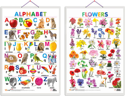 Gift Pack Of 2 Alphabet And Flowers Charts | Wall Posters For Room Decor High Quality Paper Print With Hard Lamination (20 Inch X 30 Inch, Rolled)(Hardcover, Sahil)