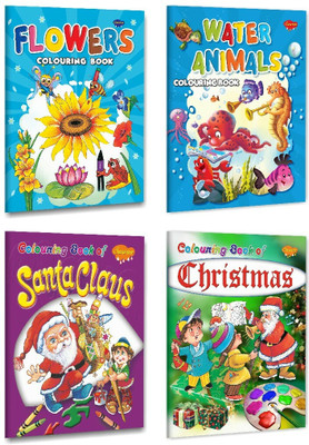 Set Of 4 Colouring Books For Children - Flowers, Water Animals, Santa Claus, Christmas(Paperback, Manoj Publications Editorial Board)