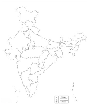 States Boundaries Map Of India Blank (Black & White) A4 75 GSM (100 Sheets)(Paperback, OMR Makers)