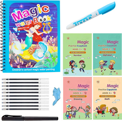 Reusable 1 Water Magic Book With 4 Packs Sank Magic Practice Copybook For Kids(Spiral, Others, Generic)