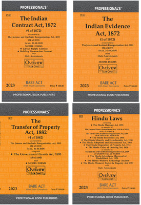 Bare Act - Set Of 4 Books (The Indian Contract Act, 1872 + The Transfer Of Property Act,1882 + The Indian Evidence Act,1872 + Hindu Law)(Paperback, Professionals)
