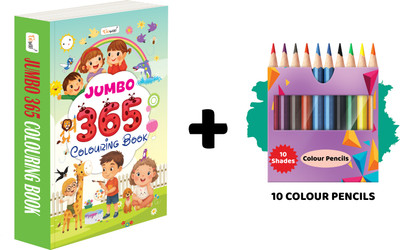 JUMBO - 365 Colouring Book And 10 Colour Pencils :- Colouring Book With Colour Pencils, Educational Colouring Book, Kids Drawing Book, Thick Colouring Book For Toddlers(Paperback, GOWOO)