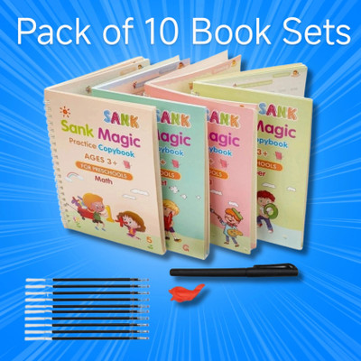 Sank Magic Practice Copybook, Number Tracing Book For Preschoolers With Pen, Magic Calligraphy Copybook Set Practical Reusable Writing Tool Simple Hand Lettering (4 BOOKS + 8 REFILLS )(Spiral, Book)