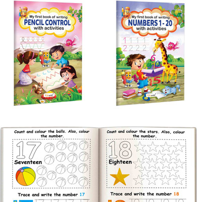 My First Book Of Writing Pencil Control And Numbers 1-20 With Activities : Writing Practice Workbook, Kids Prewriting Activity Set | Combo Of 2 Writing Activity Books(Paperback, GOWOO)