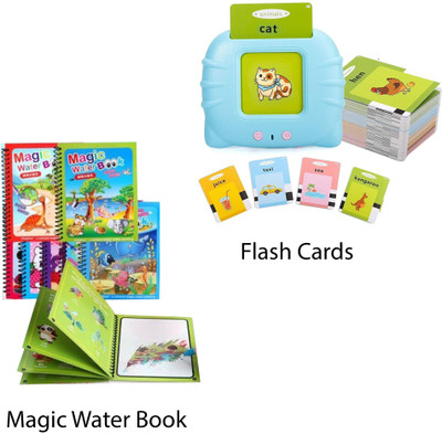 Combo Of Flash Cards For Kids Talking English Words Flash Cards Preschool Electronic Reading Early Talking Flashcards Toy For Kids -Magic Water Book Quick Dry Book Water Coloring Book With Magic Pen Painting Book(Hardcover, india)