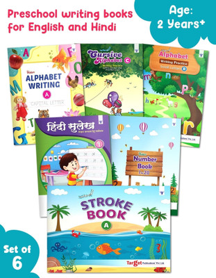 Writing Practice Book For Kids |Alphabet Writing A, Cursive Alphabet C, Alphabet Writing Practice C, Hindi Sulekh, Number Book 1 To 20 And Strock Book A | Set Of 6 Books(Paperback, Target Publications)