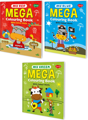 Sawan Present Set Of 3 My Red, My Blue & My Green Mega Colouring Books With Colour Hints | Gift For Kids 5 Years(Paperback, sawan)