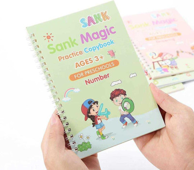 Sank Magic Practice Copybook, (4 BOOK + 8 REFILL) Number Tracing Book For Preschoolers With Pen, Magic Calligraphy Copybook Set Practical Reusable Writing (4BOOK+8REFILLS)(YES, NO)