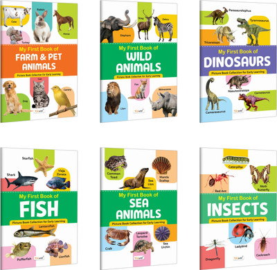 My First Book Of Farm & Pet Animals, Wild Animals, Dinosaurs, Fish, Sea Animals And Insects :- Educational Book For Children, Colourful Books For Preschoolers | Pack Of 6 Books(Paperback, GOWOO)