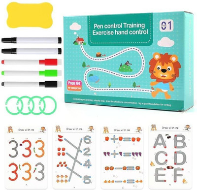 64 Pages Magical Tracing Workbook Set – Alphabet & Number Handwriting Pen Control Training Book For Kids(Spiral, Reusable Pen Control Workbook)