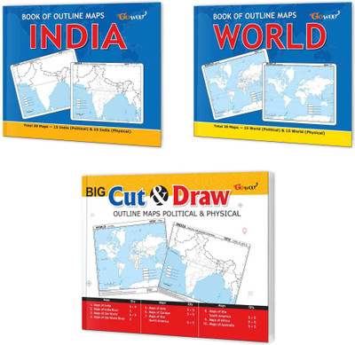 BOOK OF OUTLINE MAPS INDIA, BOOK OF OUTLINE MAPS WORLD And BIG CUT & DRAW OUTLINE MAPS POLITICAL & PHYSICAL| Combo Of 3 Maps Books | Interactive Combo Of Outline Maps For Young Explorers(Paperback, GOWOO)