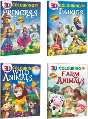 Sawan Present Set Of 4 3D Colouring Books 3D Colouring: Princess, Fairies, Wild Animals And Farm Animals(Pin Binding, Manoj Publications Editorial Board)