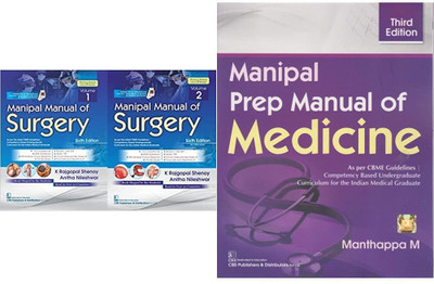 Manipal Manual Of Surgery 6ed 2 Vol Set (Pb 2023) (Cbme Edition) & Manipal Prep Manual Of Medicine 3ed (Pb 2021)(Paperback, K Rajgopal Shenoy, Manthappa M)