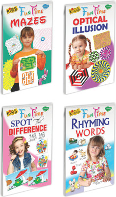 Brain Boosting Games Pack Of 4 Books | Kids Fun Time : Mazes, Optical Illusion, Spot The Difference And Rhyming Words(Paperback, Manoj)