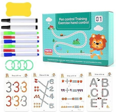 64 Pages Magical Tracing Workbook Set, Hand Writing Pen Control Training Book For Learning To Write The Alphabets & Numbers, Preschool Educational Reusable Learning Book For Kids (Spiral, China)(Spiral, China)