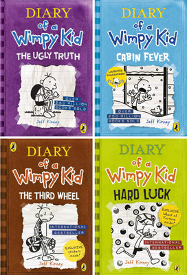 Set Of 4 (Four) Books Of Diary Of A Wimpy Kid : The Ugly Truth, Cabin Fever, The Third Wheel, Hard Luck(Paperback, Jeff Kinney)