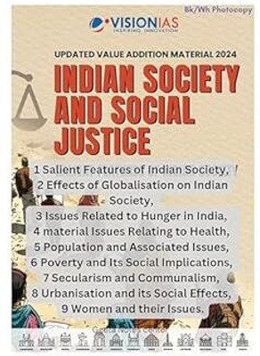 Vision IAS Indian Society And Social Justice Study Material 2024, Updated Value Addition Notes, Topics: Globalisation, Population, Health, Secularism, Urbanisation(STAPLE BOUND, VISION IAS)
