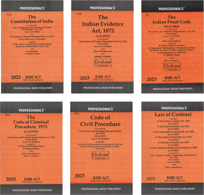 Combo Of 6 Books Bare Act C.P.C, Constitution Of India , Indian Evidence,C.r.P.C, Indian Penal Code. Law Of Contract Bare Act With Short Comments And Rules (Paperback In English By Professional's)(Paperback, Professional's)