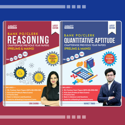 Set Of 2 Bank PO & Clerk Reasoning & Quantitative Aptitude Chapterwise Previous Year Papers Book By Sona Sharma & Navneet Tiwari For IBPS|SBI|RBI|RRB|SEBI|NABARD|Other Banks & Insurance Exams (English Printed Edition) By Adda 247 Publication(Paperback, Navneet Tiwari Sir & Sona Sharma)