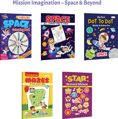 Endless Space Colouring Book With Crayons, Space-Creative Copy To Colour And More :- Space Colouring Adventure, Dot-To-Dot Fun, Mazes And Star Reward Stickers | Combo Of 5 Books(Paperback, GOWOO)
