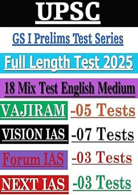 UPSC GS I Prelims Test Series 2025, Full Length Mock Tests, 18 Mix Tests In English Medium, Combined Package Of Vajiram (5), Vision IAS (7), Forum IAS (3), Next IAS (3) Tests | Black & White Photocopy(SPIRAL, UPSC IAS)