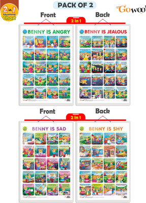 Gift Pack Of 2 |2 IN 1 BENNY IS ANGRY AND BENNY IS JEALOUS And 2 IN 1 BENNY IS SAD AND BENNY IS SHY Charts | Wall Posters For Room Decor High Quality Paper Print With Hard Lamination (20 Inch X 30 Inch, Rolled)(Hardcover, Sahil)