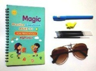 Supriya Magic Book For Kids Calligraphy Practice Copy Self Deleting Text Book Practice Hand Writing And Pen Using Skills Reusable Writing Text Book (For Kids Age 3+)+ Brown Sunglass (Set Of 2)(Paperback, Arnika)